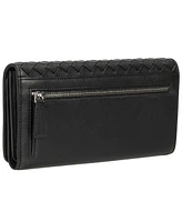 Mancini Women's Basket Weave Collection Rfid Secure Trifold Wallet