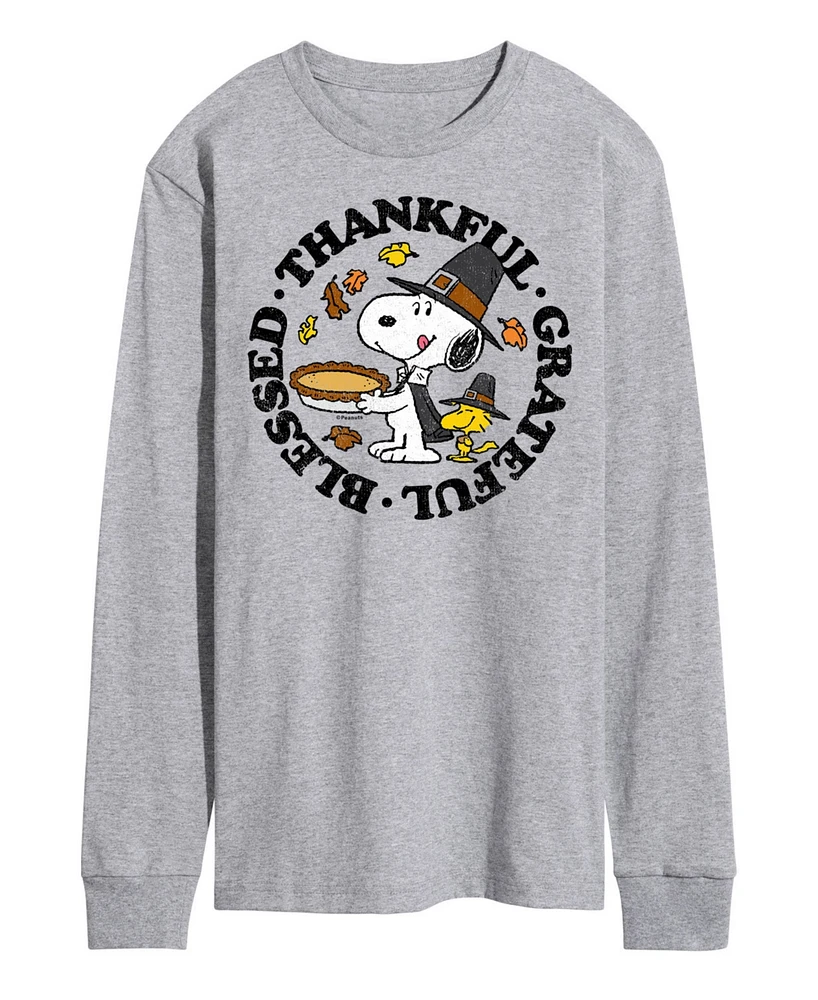 Airwaves Men's Peanuts Thankful Grateful Blessed Long Sleeve T-shirt