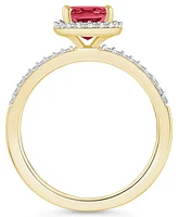 Macy's Lab Grown Ruby (1-1/4 ct. t.w.) and Sapphire (1/5 Halo Ring 10K Yellow Gold