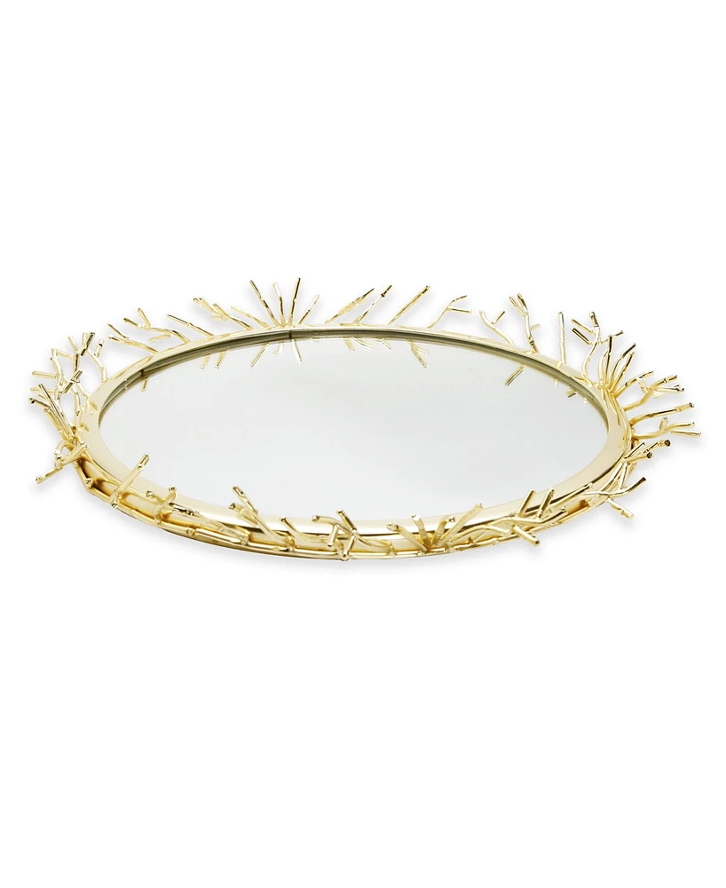 Classic Touch Decorative Round Mirror Tray with Design Border, 13" x 2"