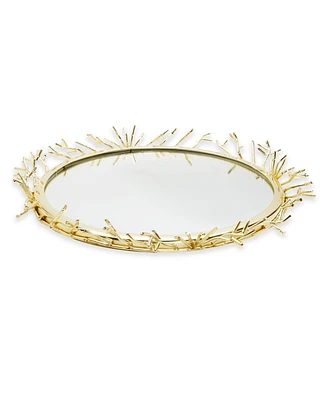 Classic Touch Decorative Round Mirror Tray with Design Border, 13" x 2"