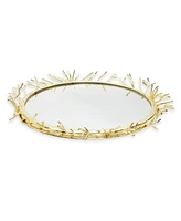 Classic Touch Decorative Round Mirror Tray with Design Border, 13" x 2"