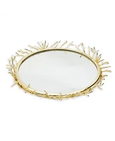 Classic Touch Decorative Round Mirror Tray with Design Border, 13" x 2"