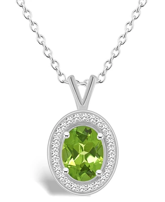 Macy's Peridot (1-1/3 ct. t.w.) and Diamond (1/8 ct. t.w.) Halo Pendant Necklace in Sterling Silver