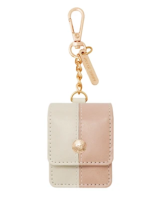 Anne Klein Women's Blush Pink and Beige Faux Leather Case with Spring Clip designed for AirPods