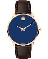 Movado Men's Museum Classic Swiss Quartz Brown Genuine Leather Strap Watch 40mm