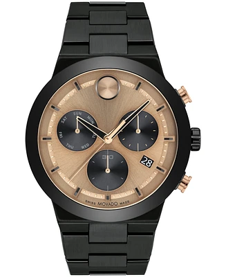 Movado Men's Bold Fusion Swiss Quartz Chronograph Ionic Plated Black Steel Bracelet Watch 44mm