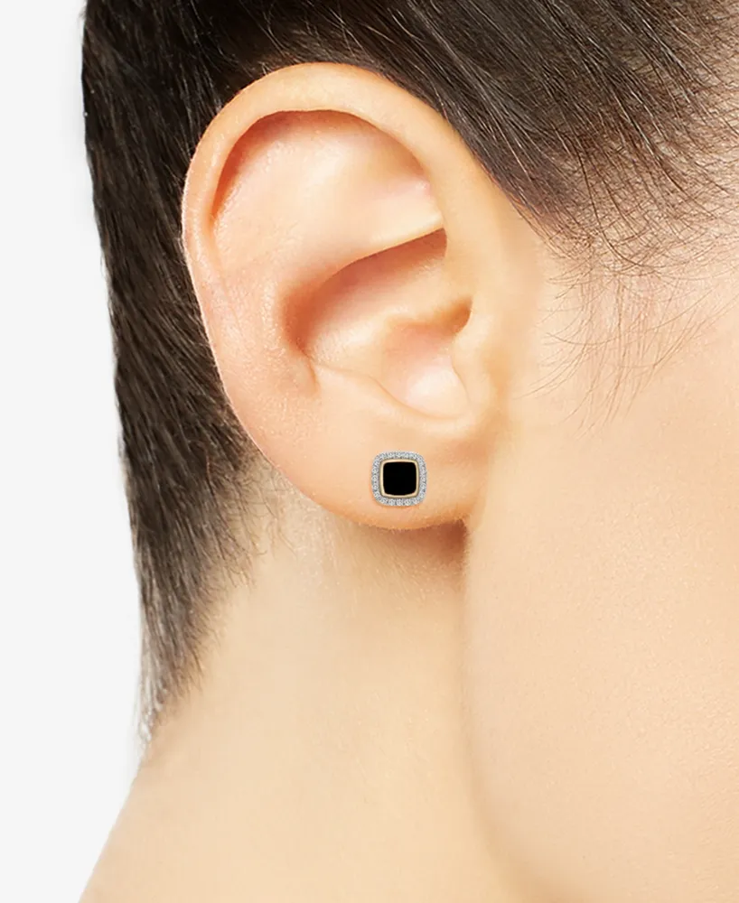 Wrapped Diamond Black Enamel Square Halo Stud Earrings (1/6 ct. t.w.) in 10k Gold (Also in Red Enamel), Created for Macy's