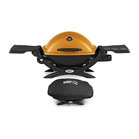 Weber Q1200 Liquid Propane Grill (Orange) With Grill Cover