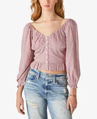 Lucky Brand Women's Floral-Print Smocked Button-Front Top