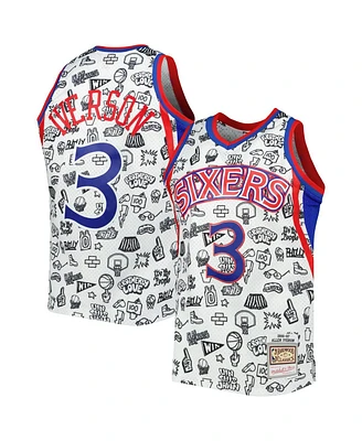 Men's Mitchell & Ness Allen Iverson White Philadelphia 76ers 1996-97 Hardwood Classics Doodle Swingman Jersey