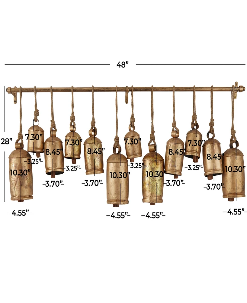 Rosemary Lane Bronze Metal Tibetan Inspired Meditation Decorative Cow Bell with Jute Hanging Rope and Rod 48" x 6" x 20"