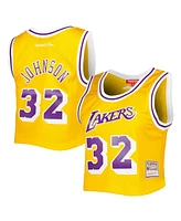 Women's Mitchell & Ness Magic Johnson Gold Los Angeles Lakers 1984 Hardwood Classics Crop Player Tank Top