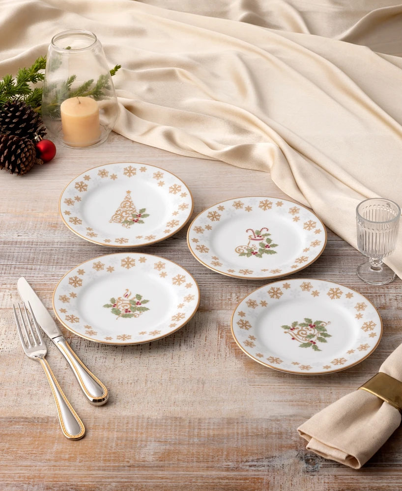 Holly Berry Gold Set of 4 Assorted Appetizer Plates, 6-1/4"
