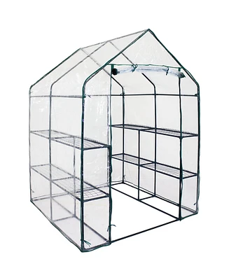 Outdoor Portable Growing Rack Grandeur Mini Walk-In Greenhouse with Roll-Up Door - 4 Shelves - Clear