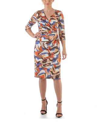 24seven Comfort Apparel Women's Faux Wrap Knee Length Cocktail Dress
