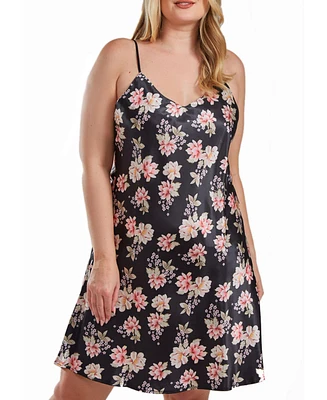 iCollection Cyrus Plus Ultra Soft Floral Satin Chemise Bias Cut Silhouette