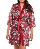 iCollection Jenna Plus Contrast Satin Floral Robe with Self Tie Sash, 1 Piece