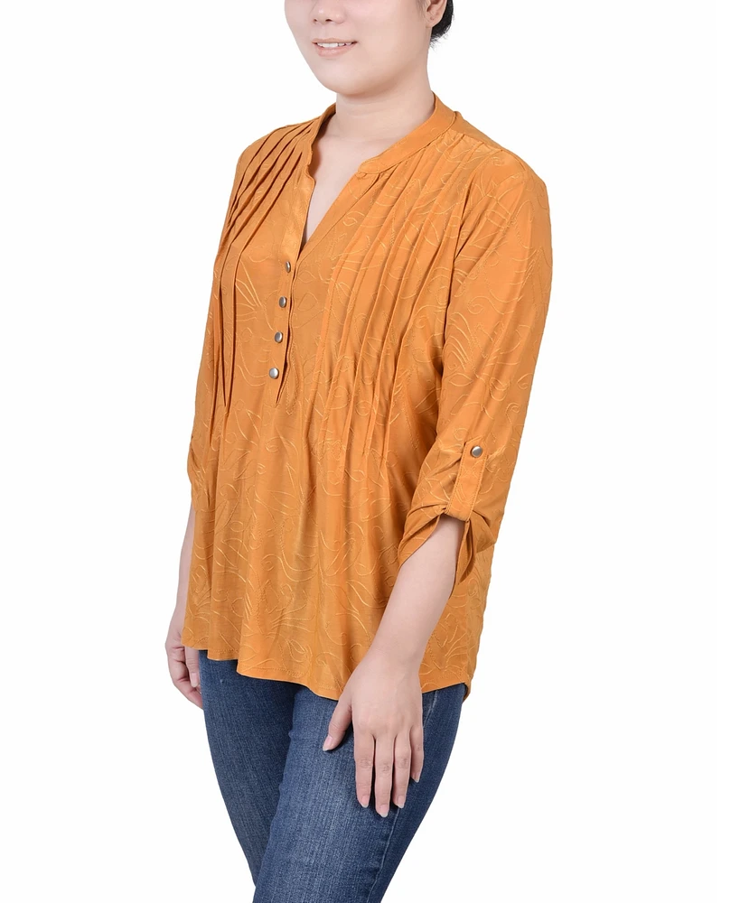 Ny Collection Petite 3/4 Roll Tab Pullover Top