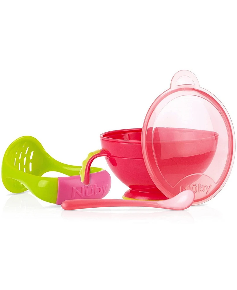 Nuby Baby Garden Fresh Mash N' Feed Bowl with Spoon and Food Masher (Pink/Green)