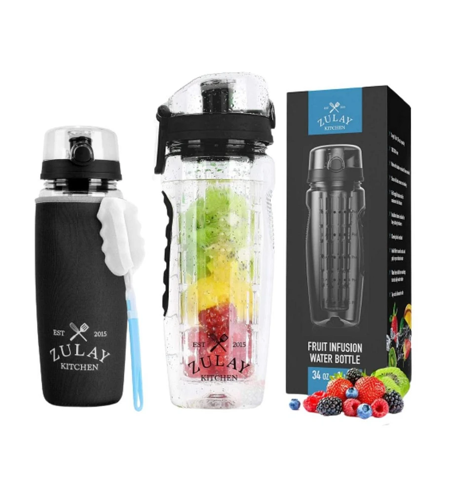Leakproof Fruit Infuser Water Bottle with Full Length Infusion Rod, 34oz