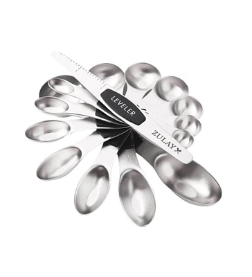 Stainless Steel Measuring Spoon Set - Stackable Magnetic of 8 with Leveler