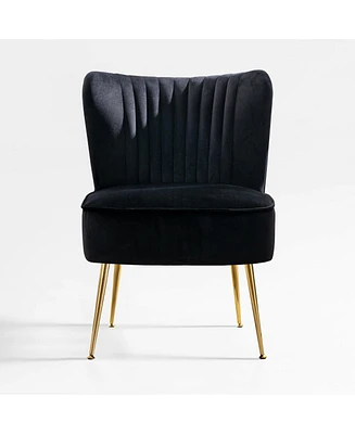22" Wide Upholstered Tufted Velvet Accent Chair With Metal Leg