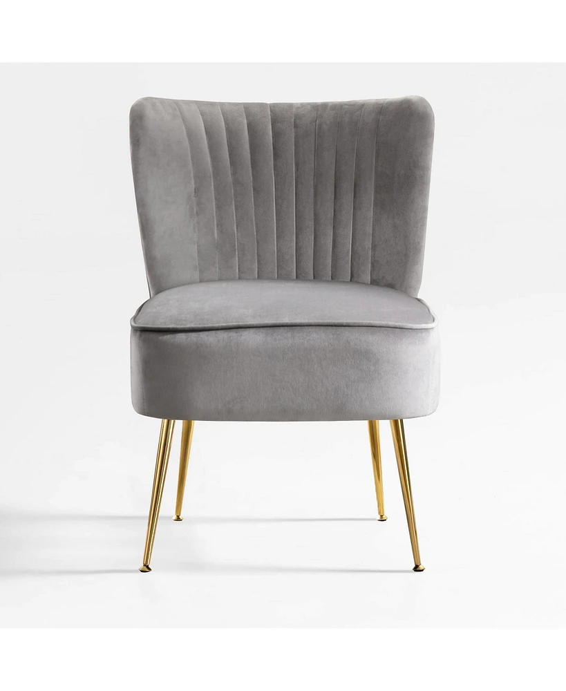 22" Wide Upholstered Tufted Velvet Accent Chair With Metal Leg