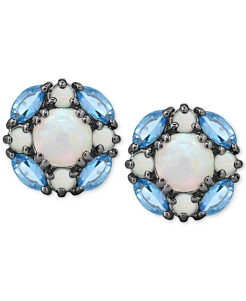 Lab-Grown Opal (1-1/2 ct. t.w.) & Swiss Blue Topaz (1-1/8 ct. t.w.) Cluster Stud Earrings in Sterling Silver