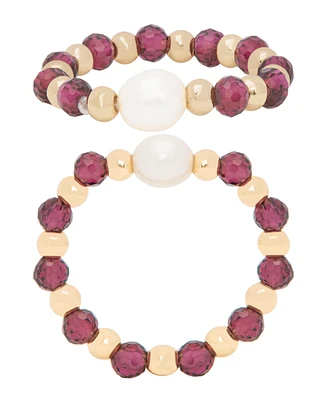 Macy's Gold Plated Simulated Garnet and Simulated Imitation Pearl Stretch Ring