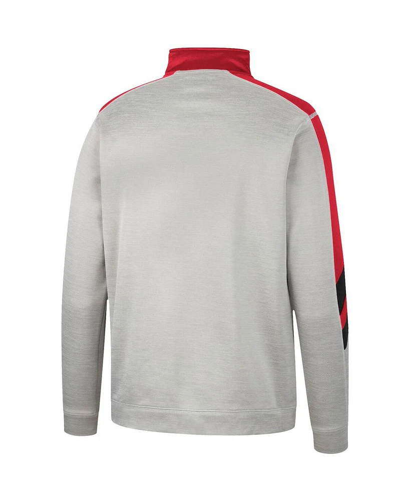 Men's Colosseum Gray and Scarlet Nebraska Huskers Bushwood Fleece Quarter-Zip Jacket