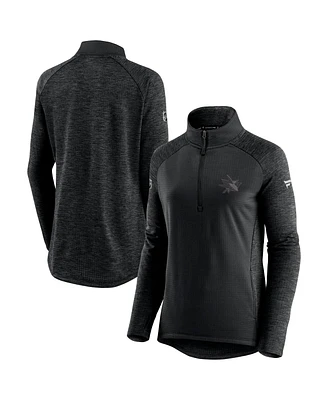 Women's Fanatics Black, Heathered Charcoal San Jose Sharks Authentic Pro Travel and Training Raglan Quarter-Zip Jacket