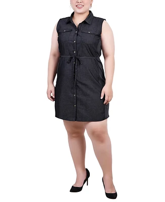 Ny Collection Plus Sleeveless Belted Chambray Dress