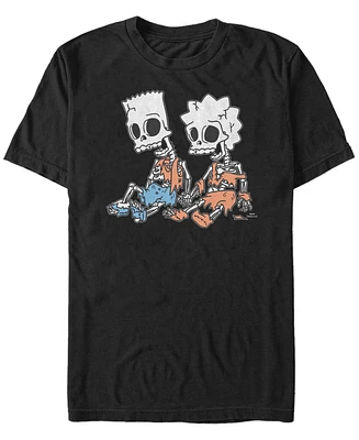 Fifth Sun Men's The Simpsons Skeleton Bart and Lisa Short Sleeves T-shirt