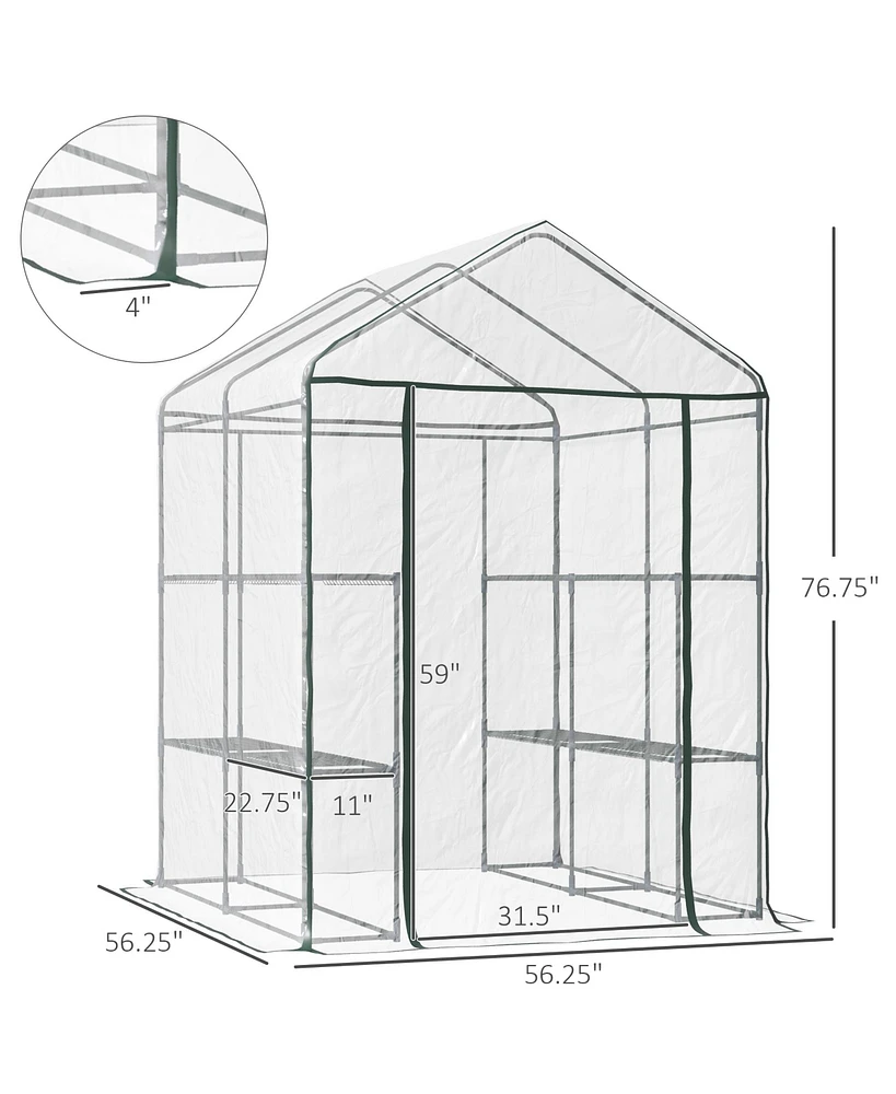 Outsunny 56" x 56" x 77" Outdoor Walk-In house with 3 Shelves,