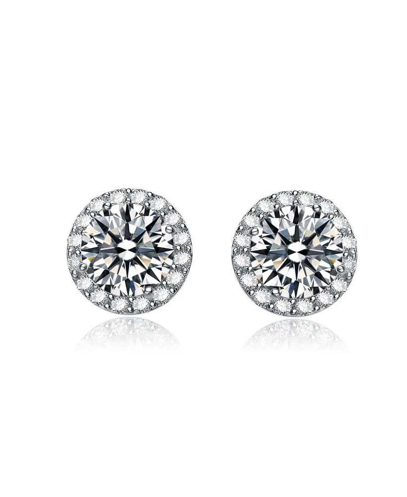 Cubic Zirconia Sterling Silver Round Stud Earrings