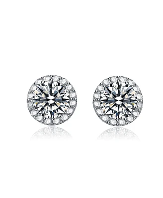 Cubic Zirconia Sterling Silver Round Stud Earrings