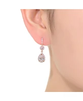 Sterling Silver with Rose Gold Plated Clear Pear with Round Cubic Zirconia Halo and Cluster Accent Drop Earrings