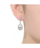 Sterling Silver with Rhodium Plated Clear Round Cubic Zirconia Double Pear Drop Earrings