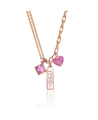 Sterling Silver 18K Rose Plated Red Cubic Zirconia Heart Necklace