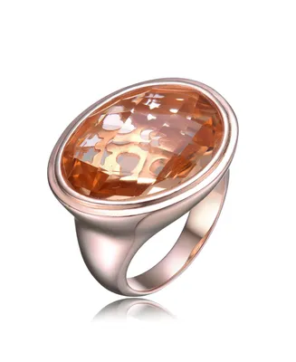 Sterling Silver 18K Rose Gold Plated Pink Cubic Zirconia Solitaire Ring