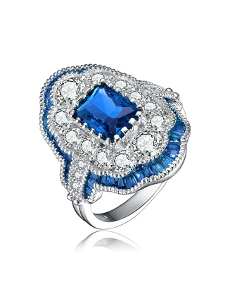 Sterling Silver Radiant and Baguette Cubic Zirconia Coctail Ring