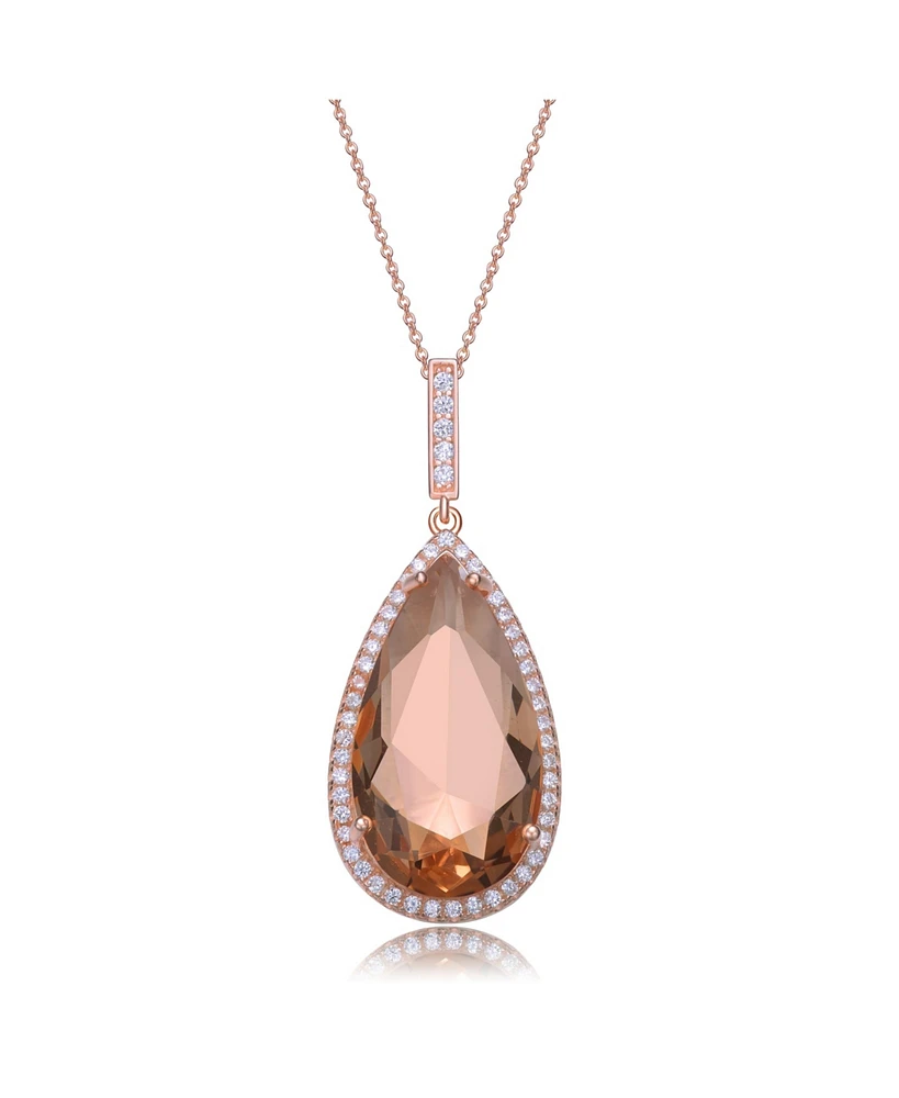 Sterling Silver 18K Rose Gold Plated Pear Shaped Pink Cubic Zirconia Pendant Necklace