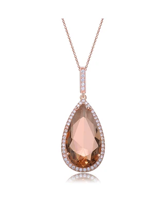 Sterling Silver 18K Rose Gold Plated Pear Shaped Pink Cubic Zirconia Pendant Necklace