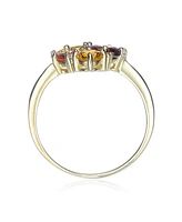 Yellow Gold Plated Multi Colored Cubic Zirconia Heart Setting Ring