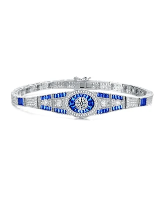 Sterling Silver White Gold Plated with Blue Cubic Zirconia's Bracelet