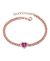 Sterling Silver 18K Rose Gold Plated with Red Heart & Cubic Zirconia Bracelet