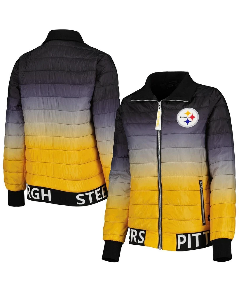 Women's The Wild Collective Black, Gold Pittsburgh Steelers Color Block Full-Zip Puffer Jacket