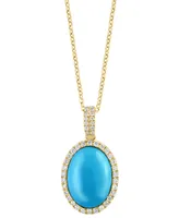 Effy Turquoise & Diamond (1/4 ct. t.w.) Oval Halo 18" Pendant Necklace in 14k Gold