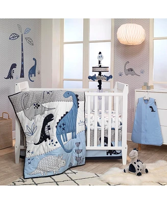 Lambs & Ivy Baby Dino Blue/White Dinosaur Nursery 6-Piece Crib Bedding Set